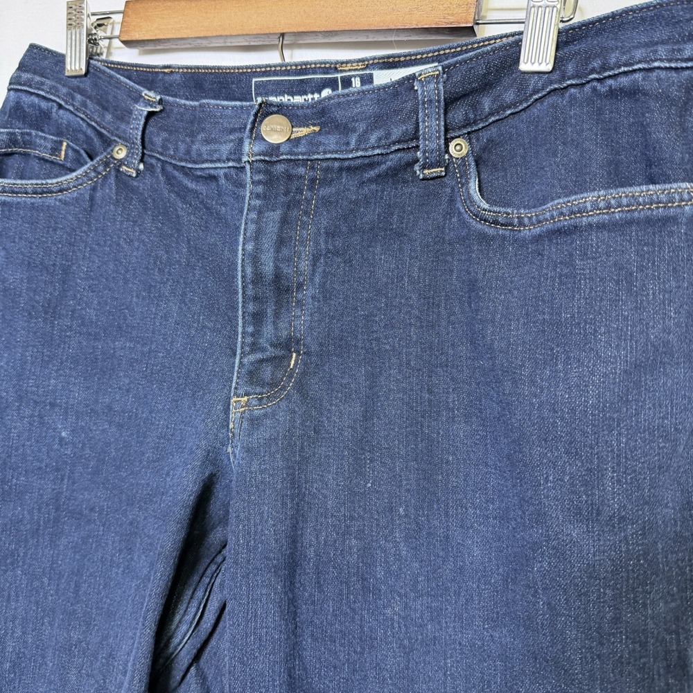 Carhartt Womens Loose Fit Flannel Lined Jeans Dark Wash Blue 16 Short 102729